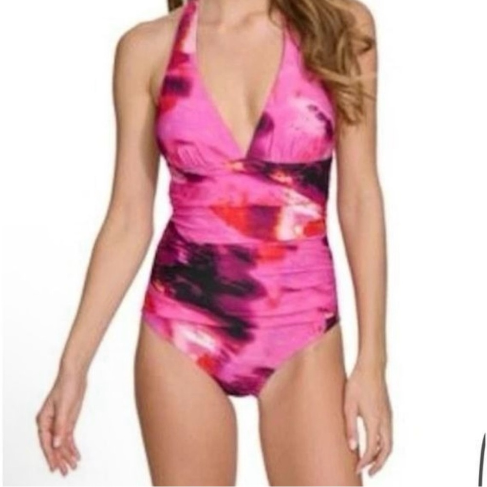 DKNY Vibrant Pink and Orange Swimsuit NWT M 8-10